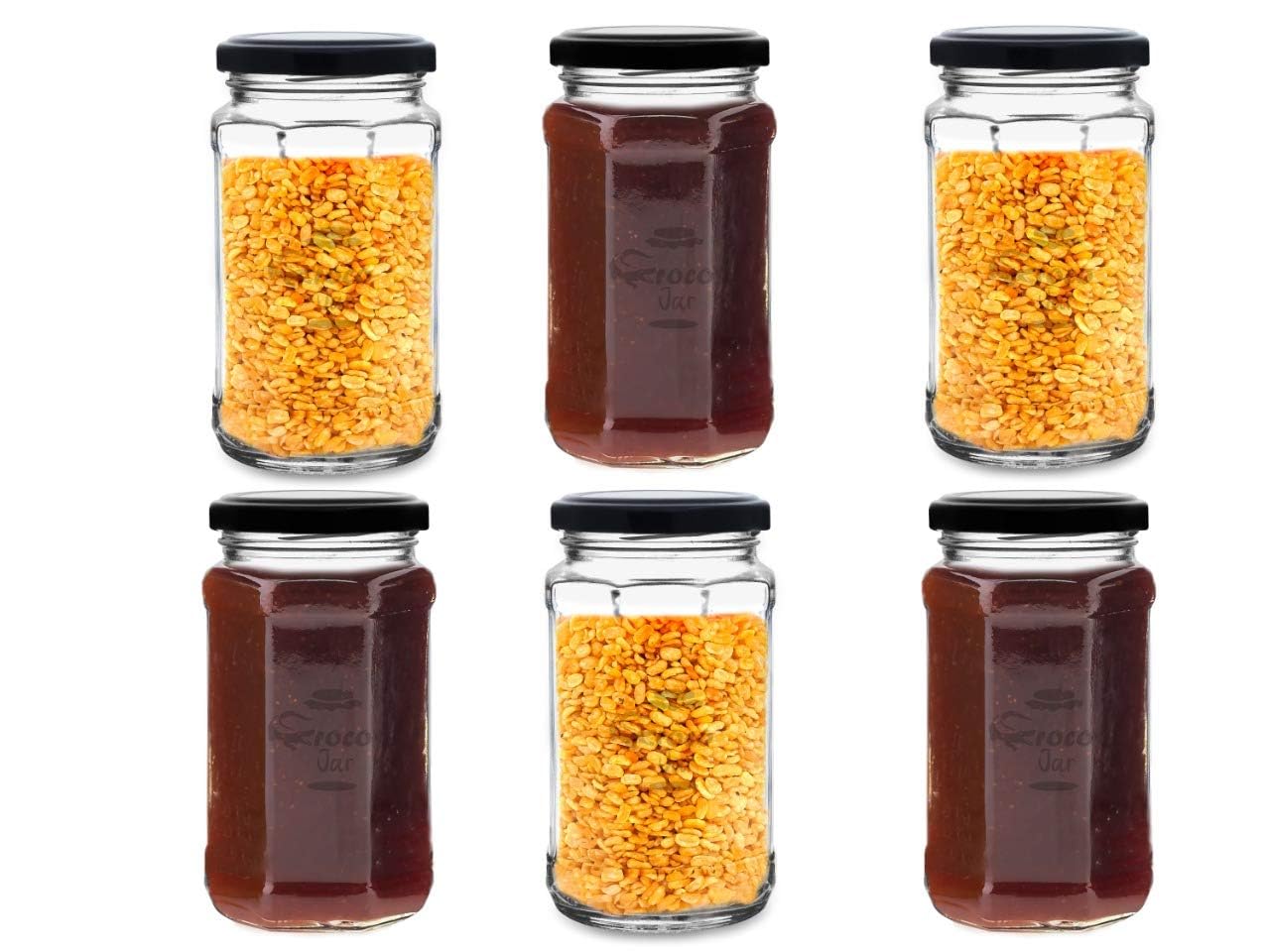 CROCO JAR Glass Jars and Storage Containers Air Tight Lid For Herbs, Foods, Jams, Liquid, Small Spice Jars - 500 Ml Glass Pickle